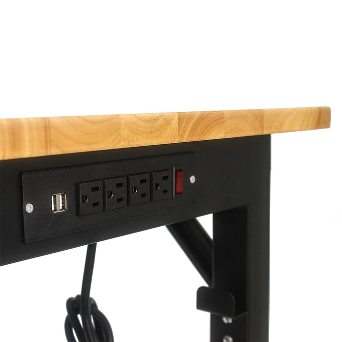 Metal Adjustable Worktable with Socket and Wooden Top_3