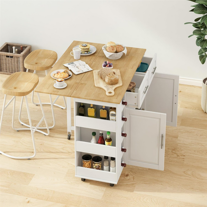 Multi-Functional Kitchen Island Cart with Cabinet, Drawers, Spice Rack, Towel Holder, Wine Rack, and Foldable Table Top_1
