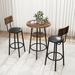Rustic Brown Bar Stool Set with Shelf and Upholstered Backrest_0