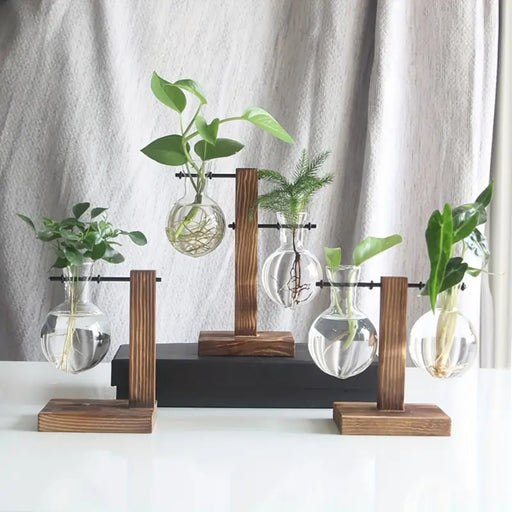 Creative Wooden Frame Hydroponic Vase Flower Arrangement Container
