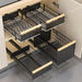 Pull Out Dish Rack with Wooden Handle and Drain Tray