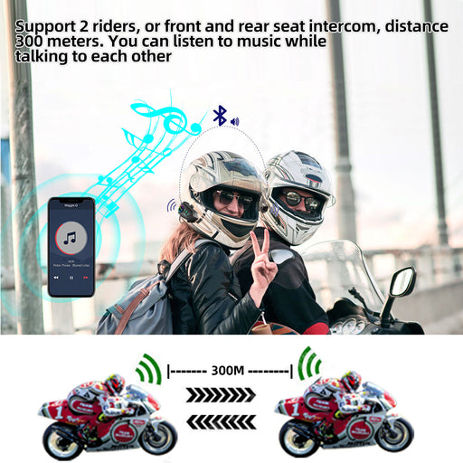 Bluetooth Motorcycle Helmet Intercom 300M Wireless