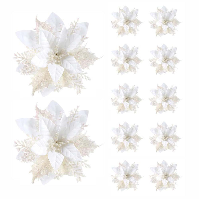Christmas Artificial Glitter Flower Ornaments