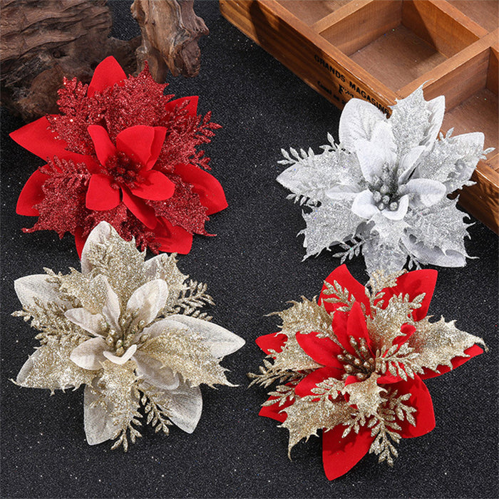 Christmas Artificial Glitter Flower Ornaments