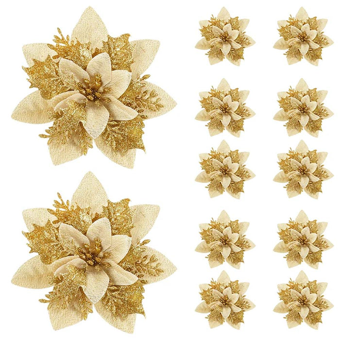 Christmas Artificial Glitter Flower Ornaments