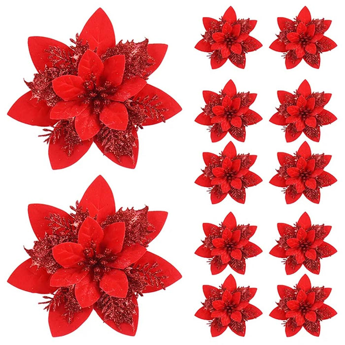 Christmas Artificial Glitter Flower Ornaments