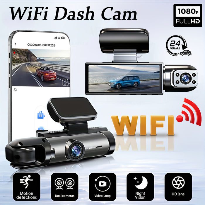 WiFi Dash Cam with Dual Lens & Night Vision