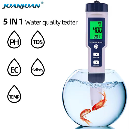 5 In 1 Digital Salinity Temperature PH TDS EC Meter Tester Pen
