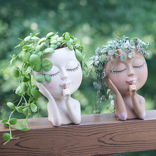 Handmade Resin Face Head Planter with Drainage