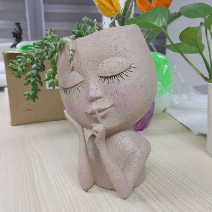 Handmade Resin Face Head Planter with Drainage