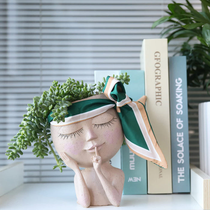 Handmade Resin Face Head Planter with Drainage