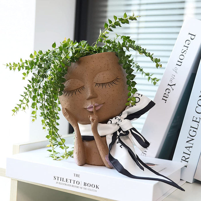 Handmade Resin Face Head Planter with Drainage