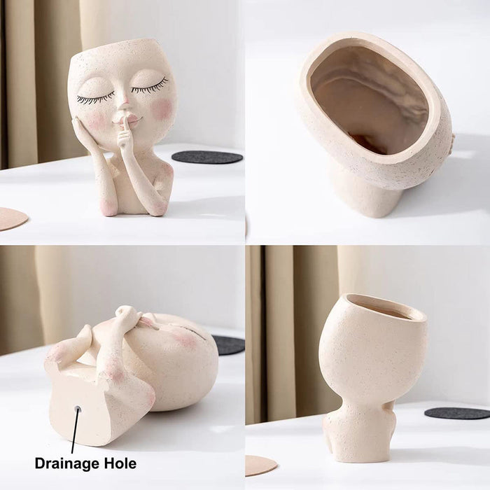 Handmade Resin Face Head Planter with Drainage