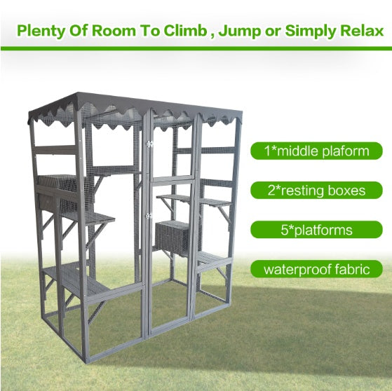 Large Wooden Cat Enclosure with Weatherproof Roof