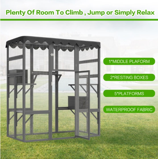 Large Wooden Cat Enclosure with Weatherproof Roof