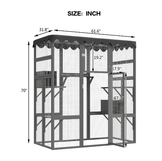 Large Wooden Cat Enclosure with Weatherproof Roof
