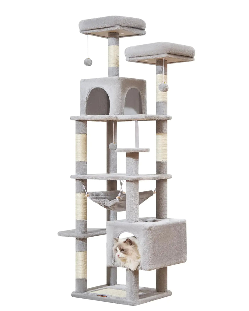 Plush Multi-Level Cat Tower with 6 Posts