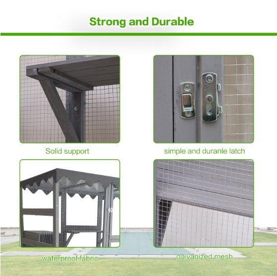 Large Wooden Cat Enclosure with Weatherproof Roof