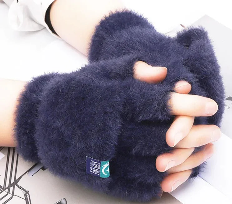 Plush Finger Flip Gloves