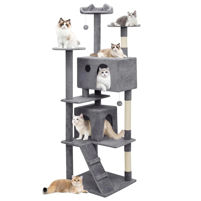 77 Inch Cat Tree Tower with 2 Condos and Scratching Posts