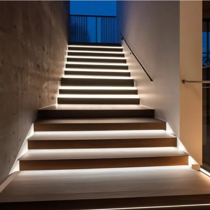 Warm white COB LED strip illuminated showing even brightness
