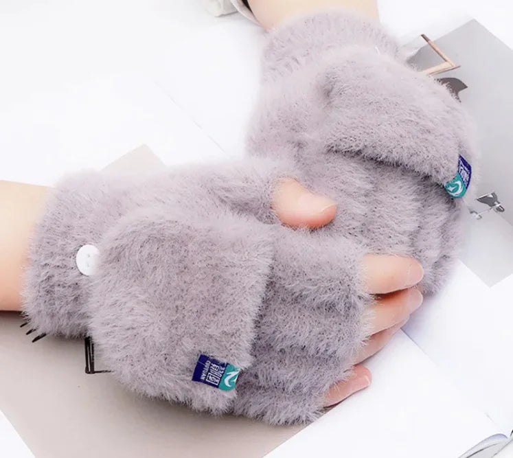 Plush Finger Flip Gloves