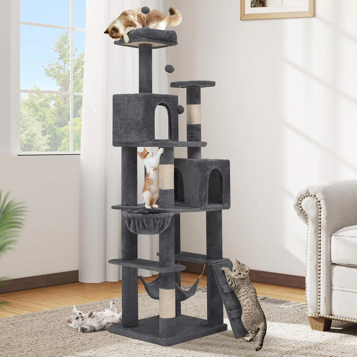 75 Inch Cat Tree Tower with Scratch Posts and Hideaway Condos