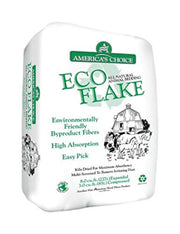 White package of America's Choice Eco Flake animal bedding with green text and farm illustration