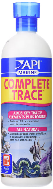 API Marine Complete Trace bottle with blue cap and coral reef aquarium scene on white background