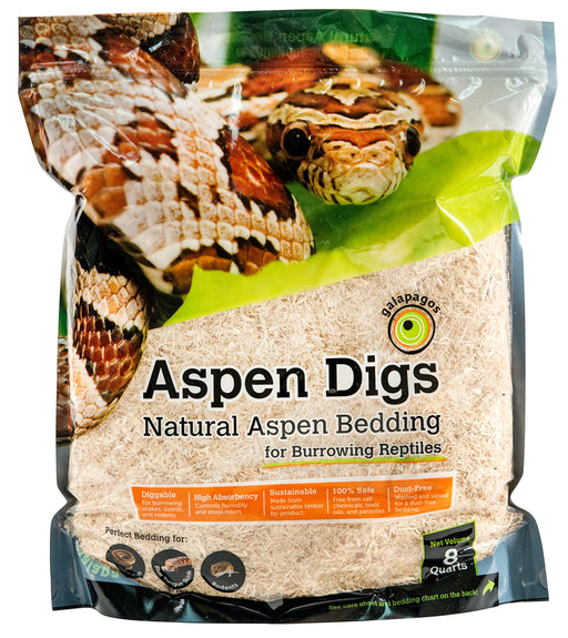 Aspen Digs natural reptile bedding package with snake image and product details on front