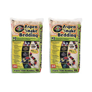 Two packages of Zoo Med Aspen Snake Bedding showing colorful labels with snake images