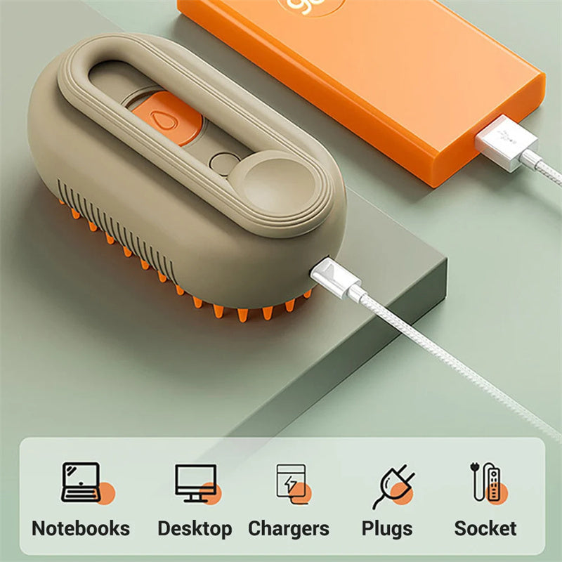 Steam Spray Pet Grooming Brush with USB Charging