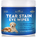 Blue container of Beloved Pets tear stain eye wipes with white puppy and orange kitten on label