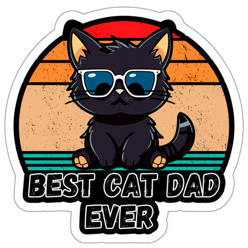 Retro sticker with cool black cat in sunglasses and Best Cat Dad Ever text