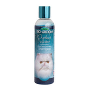 Bio-Groom Purrfect White shampoo bottle with blue cap and white Persian cat on teal label