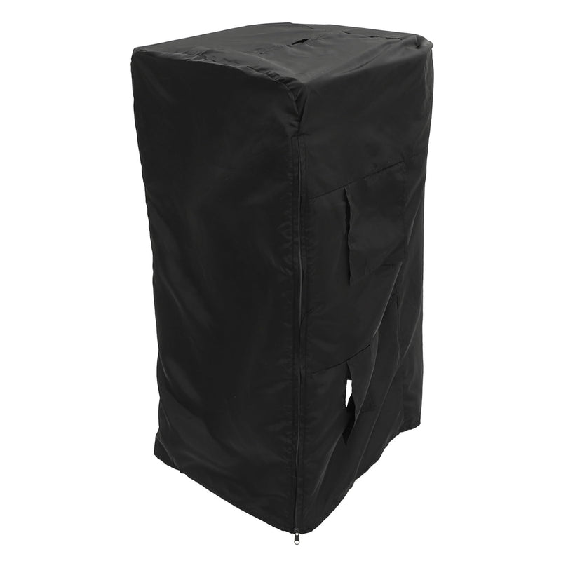 Black bird cage cover with vertical zipper opening displayed against white background