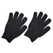 Pair of black knitted protective gloves with ribbed texture displayed on white background
