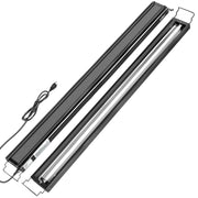 Black T5 UVB reptile light fixture with fluorescent tube and power cord on white background