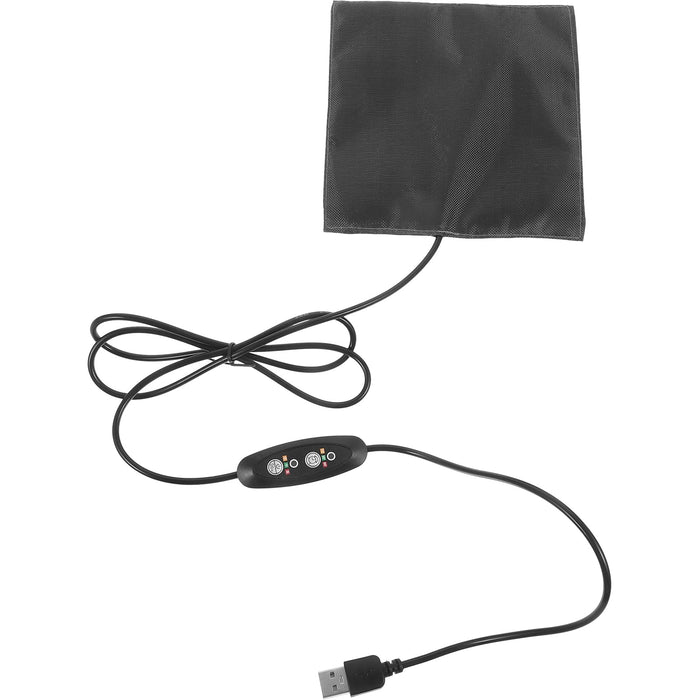 Black square heating pad with USB cable and inline controller with LED indicators