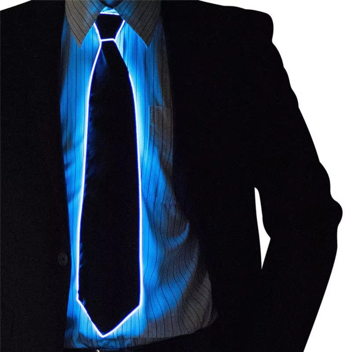 Blue LED neon tie glowing in dark for party costume
