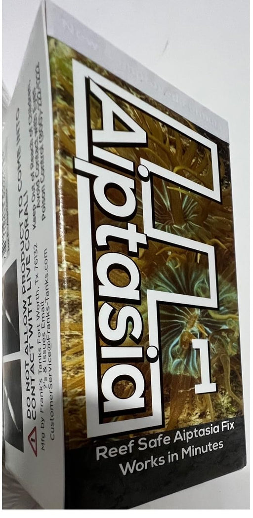 Blue Life Aiptasia product box showing side angle with coral reef background and white text