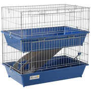 Blue two-tier small animal cage with wire construction, ramp, and PawHut brand label