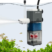 BOXTECH aquarium filter installed in fish tank with small colorful fish and green plants