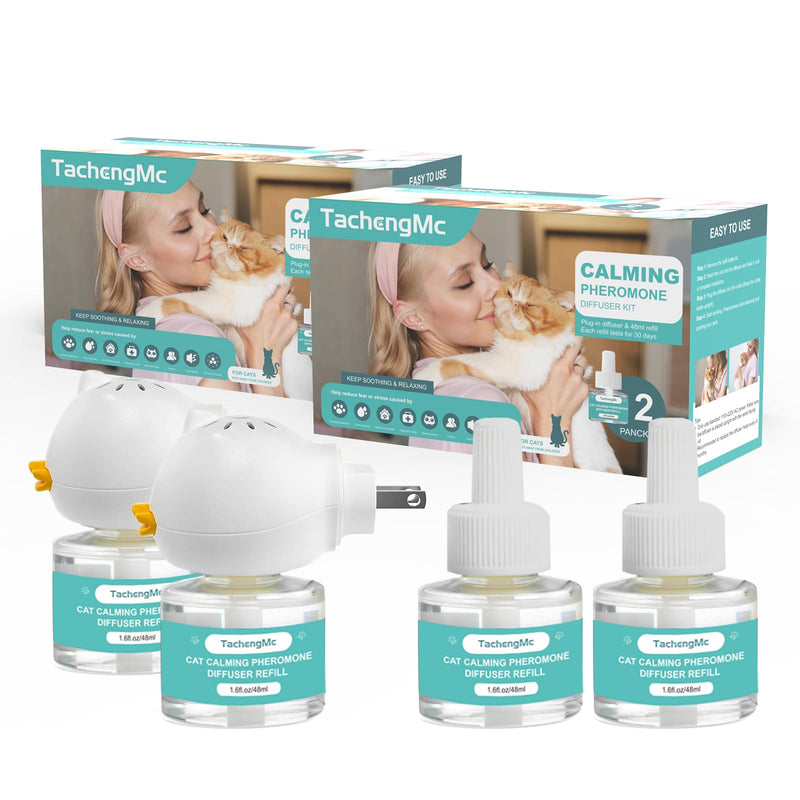 TachengMc cat calming pheromone diffuser kit with two plug-in devices and four refill bottles