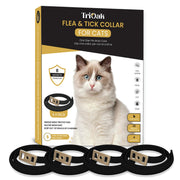 TriOak flea and tick collar 4-pack with product box featuring Ragdoll cat and black collars