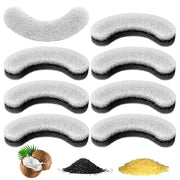 Eight curved white water fountain filter replacements with black carbon layer and natural