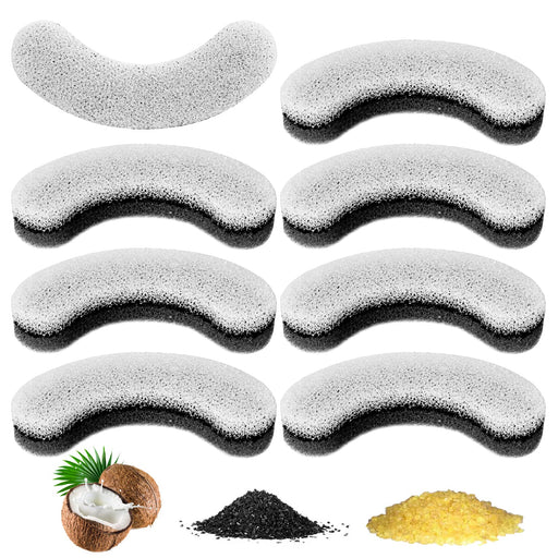 Eight curved white water fountain filter replacements with black carbon layer and natural