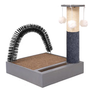 4-in-1 cat toy with bristle grooming arch scratching pad sisal post and pom-pom toys