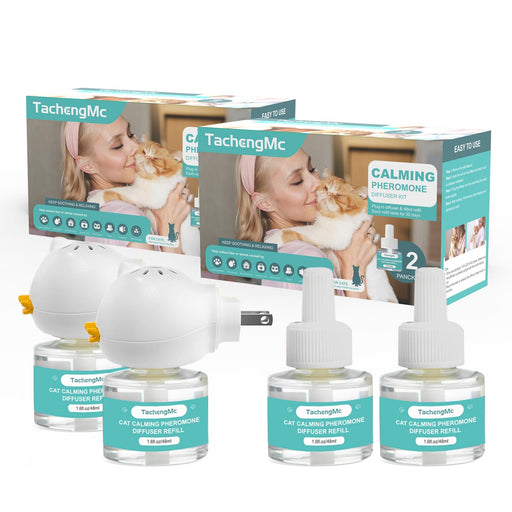 TachengMc cat calming pheromone diffuser kit with two plug-in units and four 48ml refill bottles
