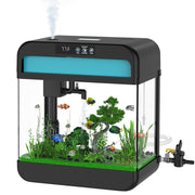 Complete 6 gallon glass aquarium with colorful tropical fish, plants, and blue LED lighting